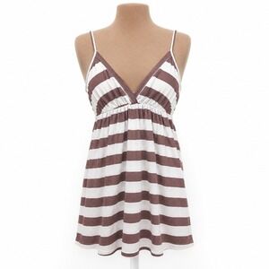Vintage Y2K Striped Babydoll Cami Tank Size S Brown Preppy Empire Waist‎ Coastal